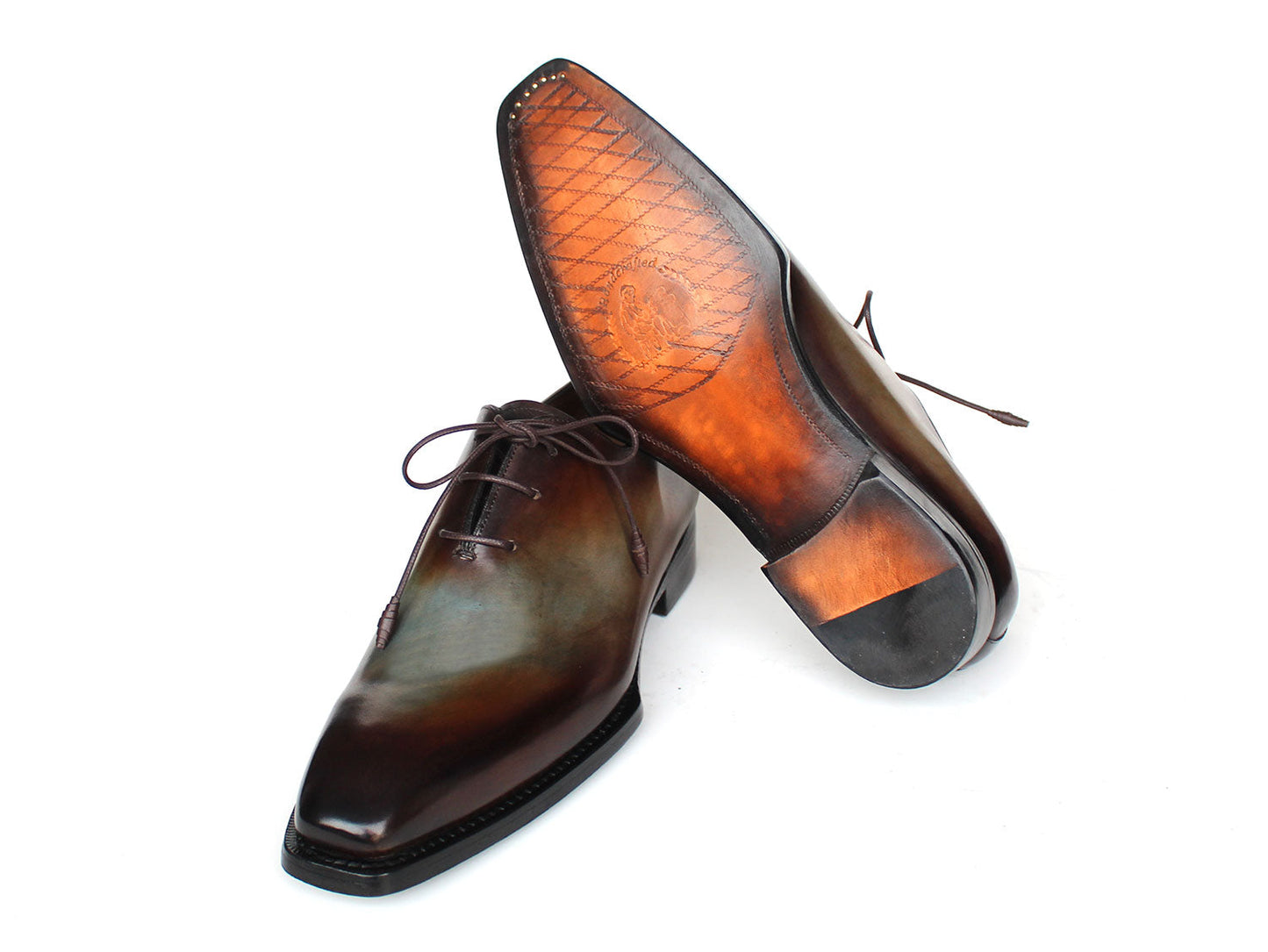 Paul Parkman Men's Brown & Blue Patina Goodyear Welted Wholecut Oxfords (ID#22U87)