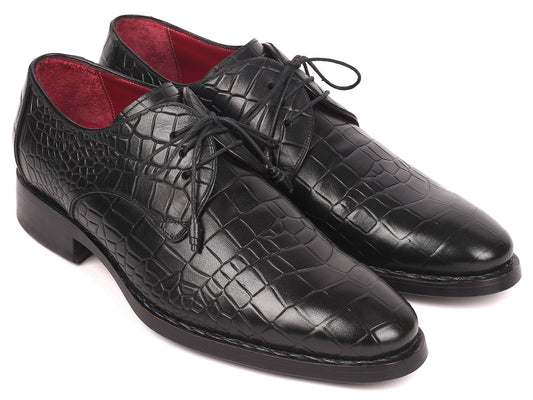 Paul Parkman Black Crocodile Embossed Calfskin Goodyear Welted Derby Shoes (ID#5254BLK)