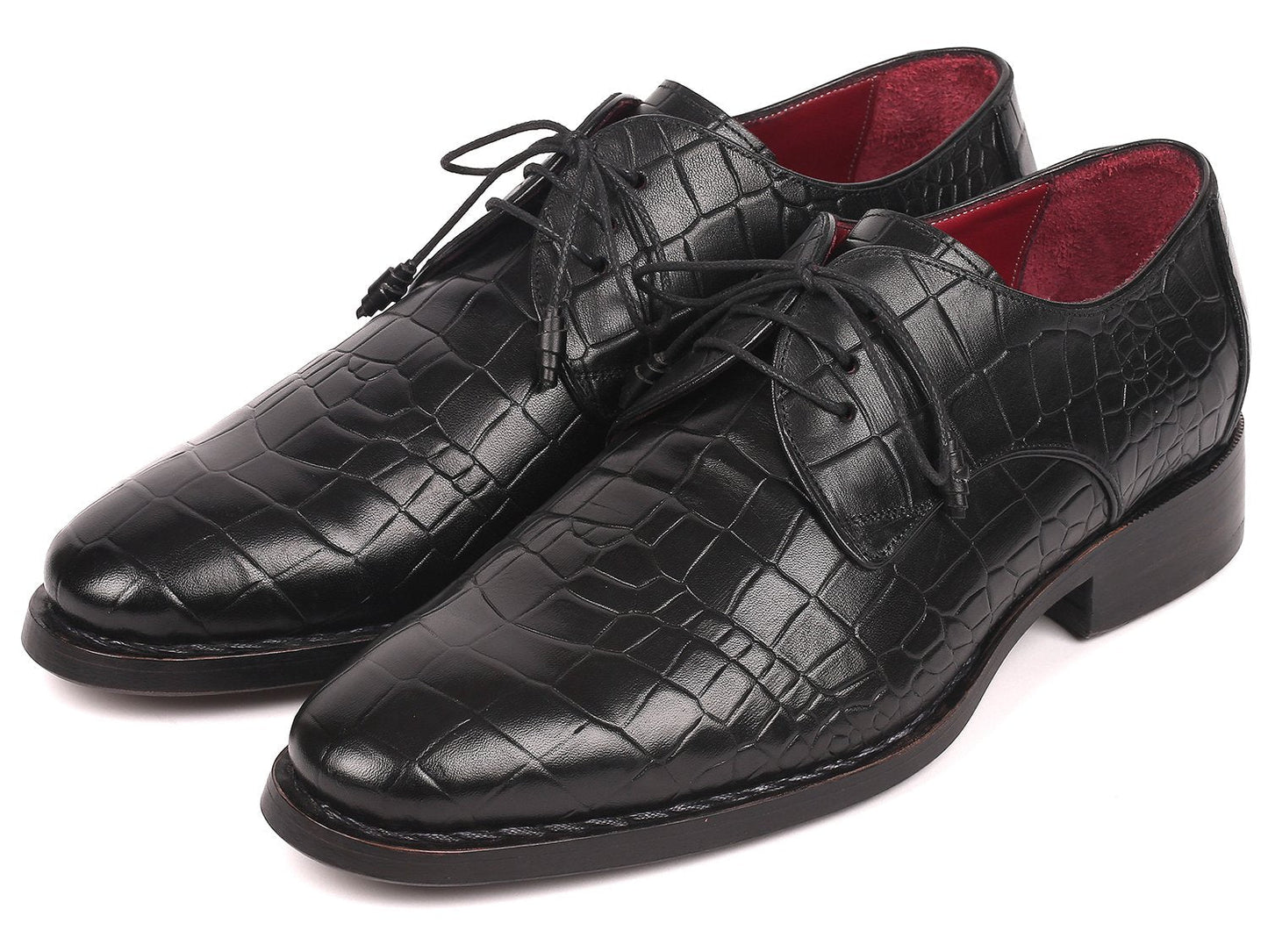 Paul Parkman Black Crocodile Embossed Calfskin Goodyear Welted Derby Shoes (ID#5254BLK)